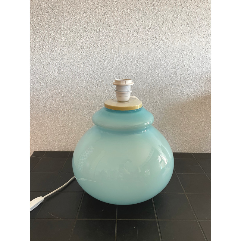 Lampe de sol Stratos - opaline bleue clair et tissu vintage