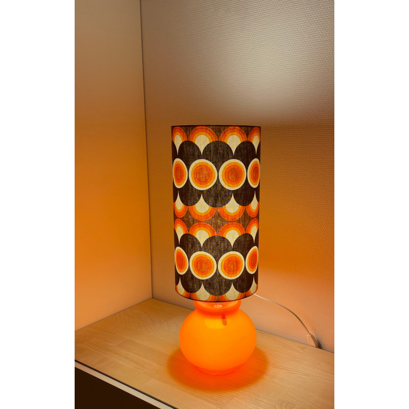 DeskLamp orange opalin glass Impact H58 D20 - vintage fabric