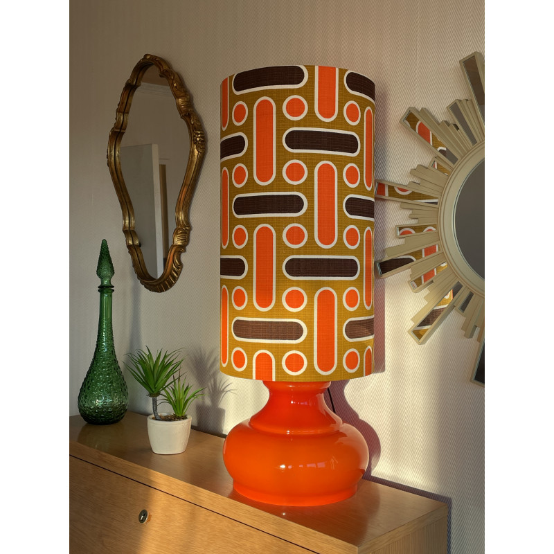 Lampe opaline orange Naxos - tissu vintage