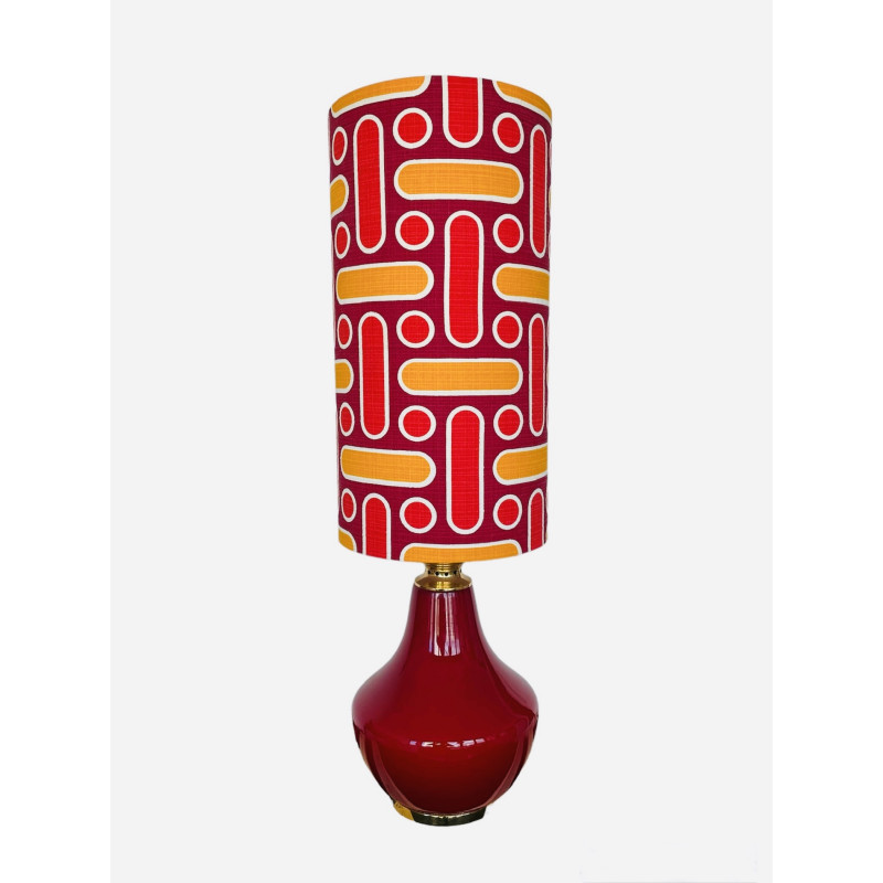 Desklamp Naxos  - red opalin glass and mid-century fabric