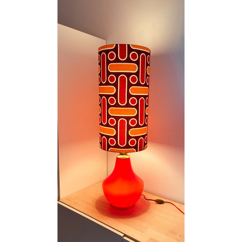 Desklamp Naxos  - red opalin glass and mid-century fabric