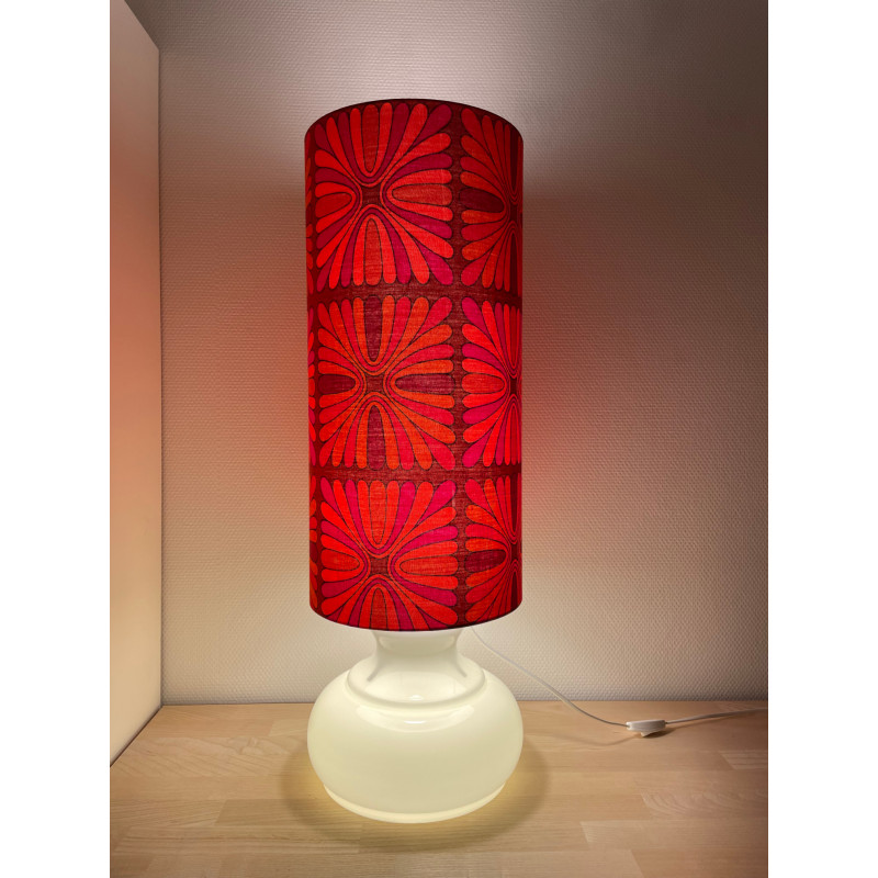 Lampe à poser Pausa rouge - opaline blanche et tissu vintage