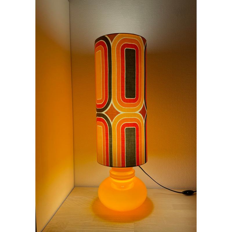 DeskLamp light orange opalin glass Mimo H70 D22cm - vintage fabric