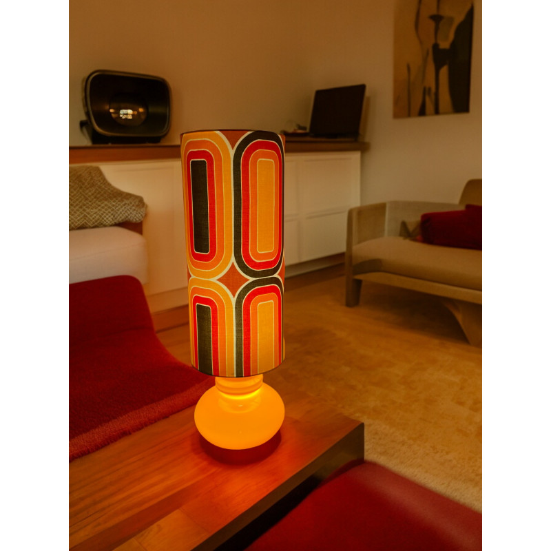 DeskLamp light orange opalin glass Mimo H70 D22cm - vintage fabric