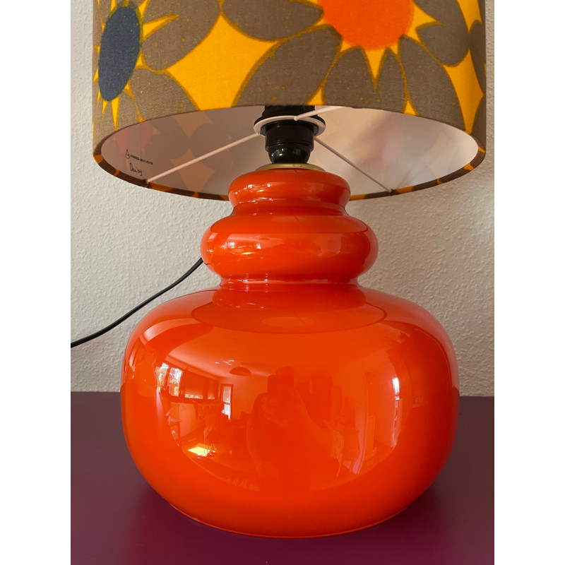 Lampe opaline orange Daisy - tissu vintage