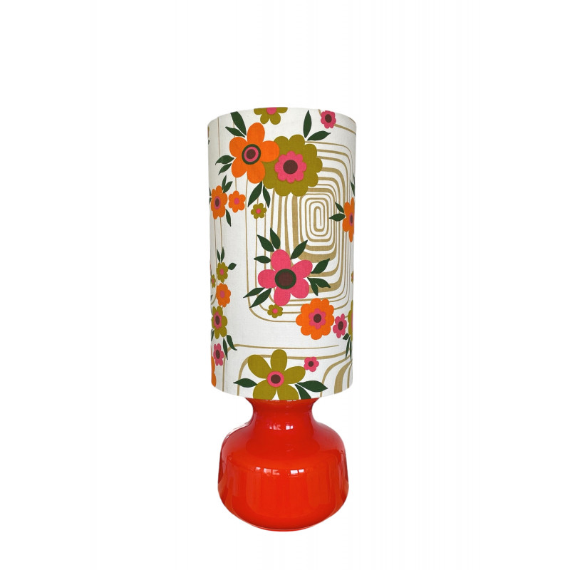 Lampe de meuble Cantuta - opaline orange et tissu vintage 1970