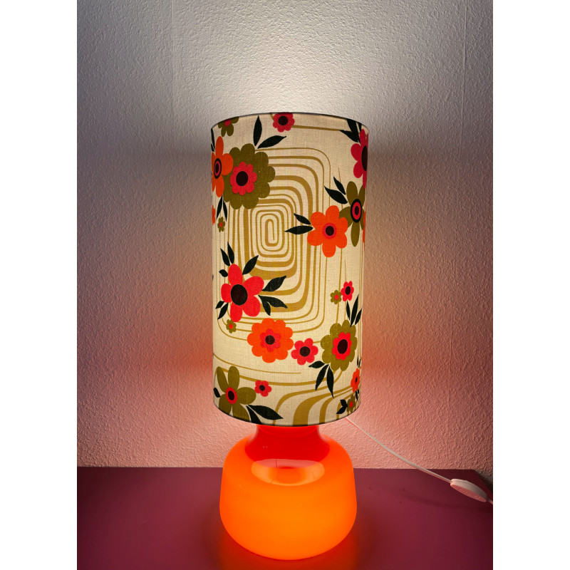 Lampe de meuble Cantuta - opaline orange et tissu vintage 1970