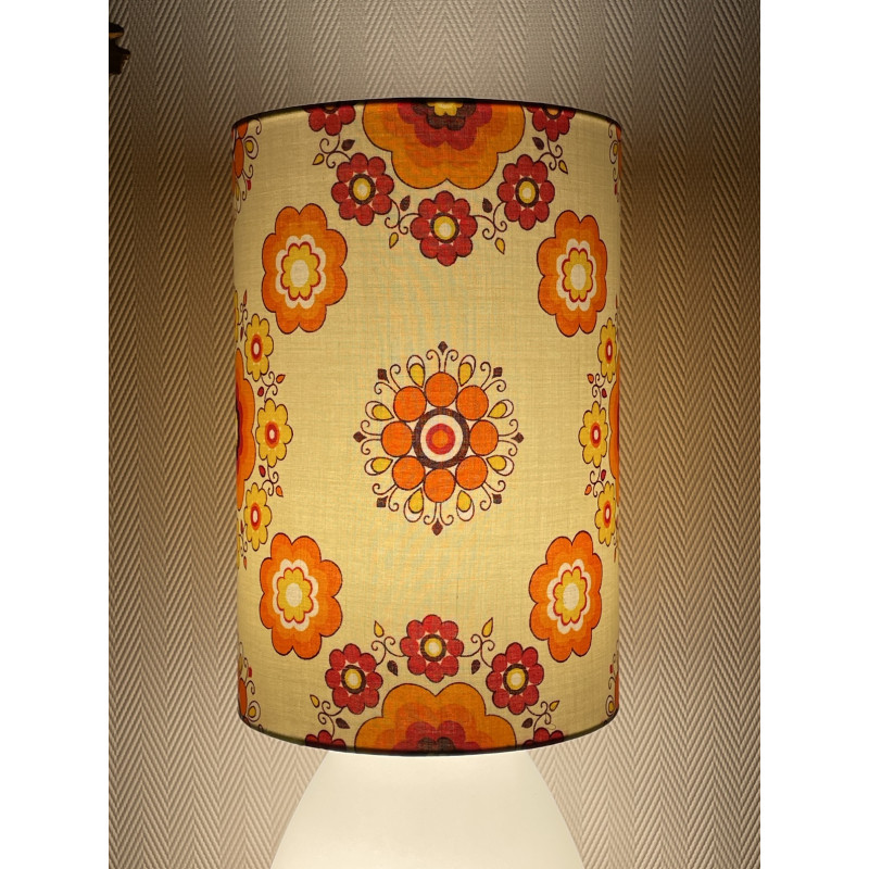 Lampe de meuble Tom Pouce - Opaline orange et tissu vintage années 70