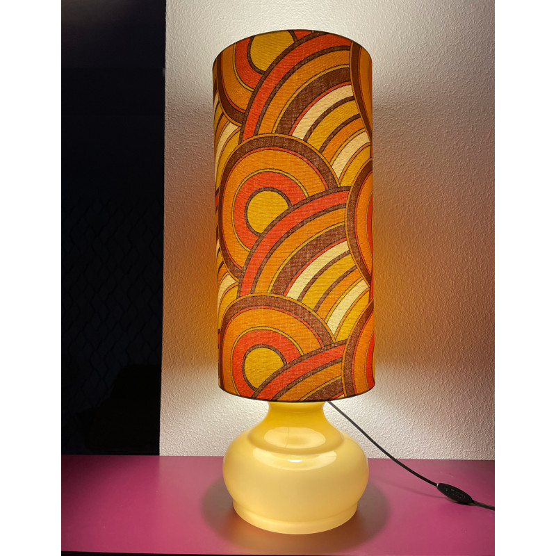 DeskLamp light brown opalin glass Anneau H80 D28 - vintage fabric