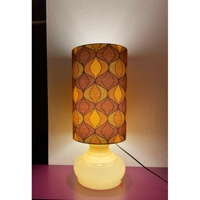 DeskLamp light brown opalin glass Amande H64 D27 - vintage fabric