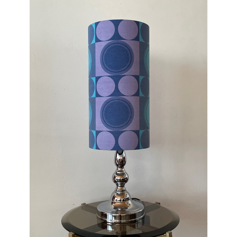 Lampe vintage chromée avec abat-jour tissu 70s