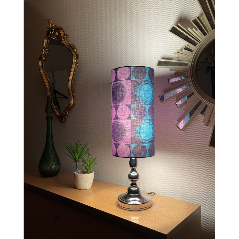 Lampe vintage chromée avec abat-jour tissu 70s