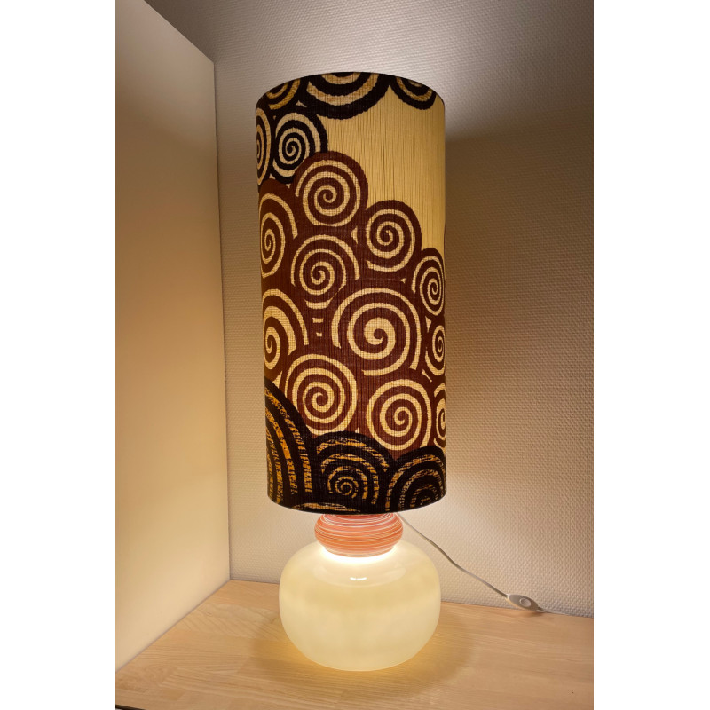 DeskLamp light brown opalin glass Koudou H80 D27 - vintage fabric