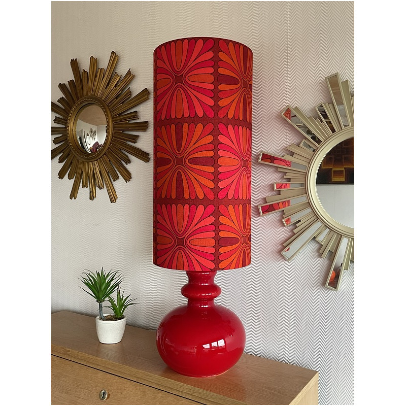 DeskLamp red opalin glass Pausa H82 D26 - vintage fabric