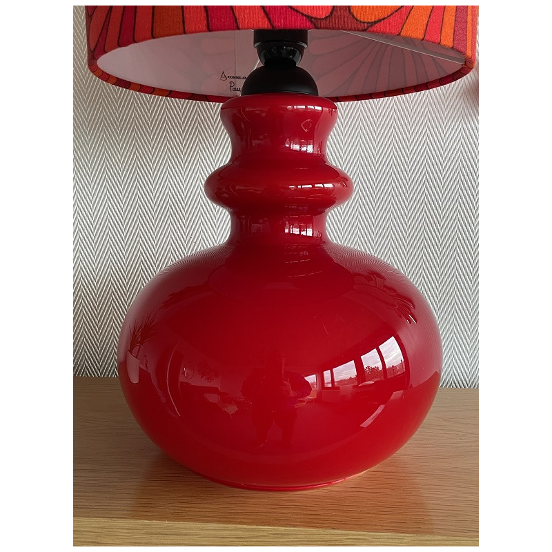 DeskLamp red opalin glass Pausa H82 D26 - vintage fabric