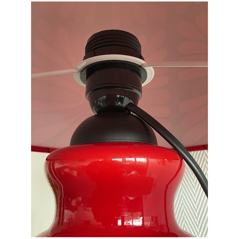 DeskLamp red opalin glass Pausa H82 D26 - vintage fabric