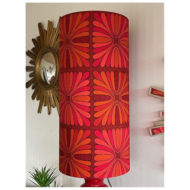 DeskLamp red opalin glass Pausa H82 D26 - vintage fabric