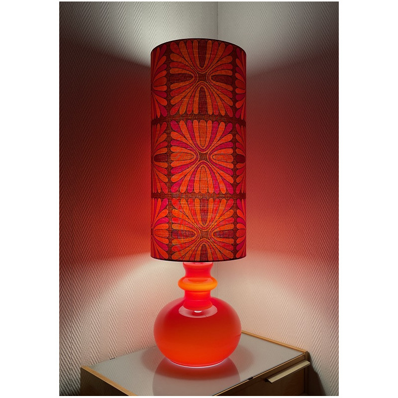 DeskLamp red opalin glass Pausa H82 D26 - vintage fabric