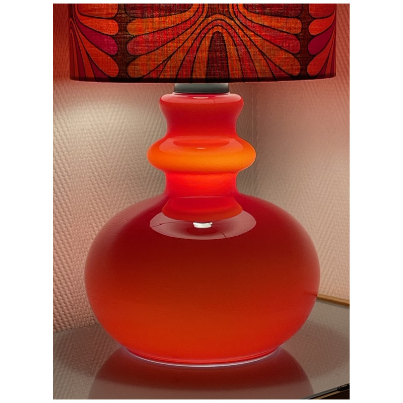 DeskLamp red opalin glass Pausa H82 D26 - vintage fabric