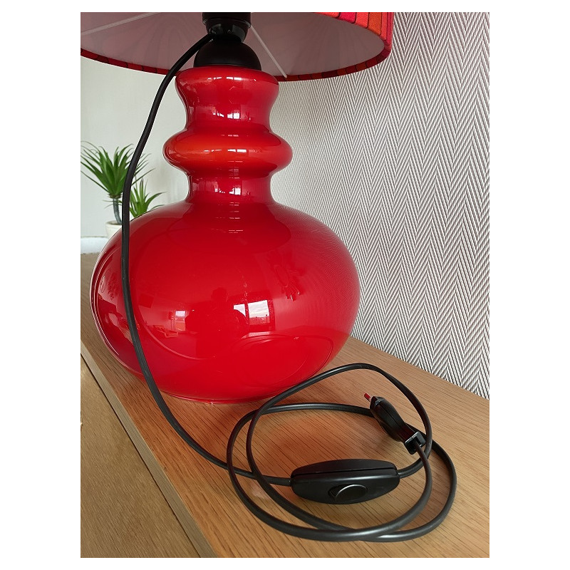 DeskLamp red opalin glass Pausa H82 D26 - vintage fabric