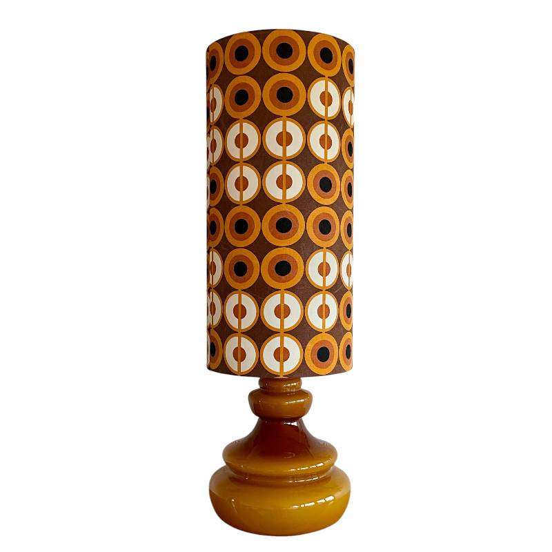 DeskLamp light brown opalin glass Pupille H88 D28cm - vintage fabric