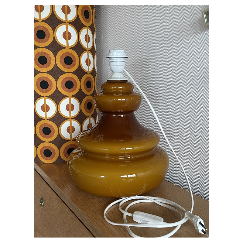 DeskLamp light brown opalin glass Pupille H88 D28cm - vintage fabric