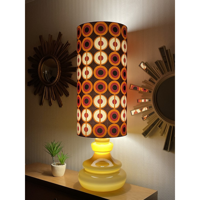 DeskLamp light brown opalin glass Pupille H88 D28cm - vintage fabric