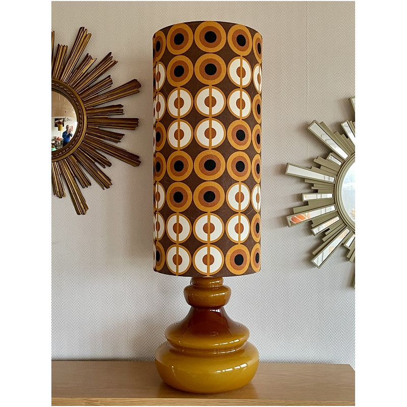 DeskLamp light brown opalin glass Pupille H88 D28cm - vintage fabric