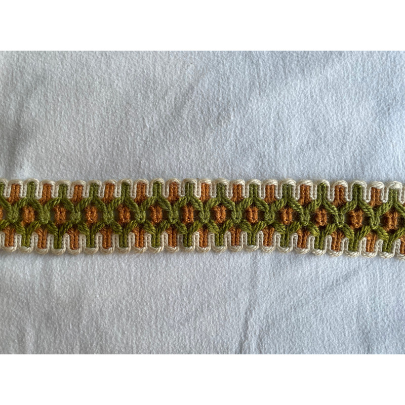 Ribbon orange / green / creamy vintage fabric - 5cm