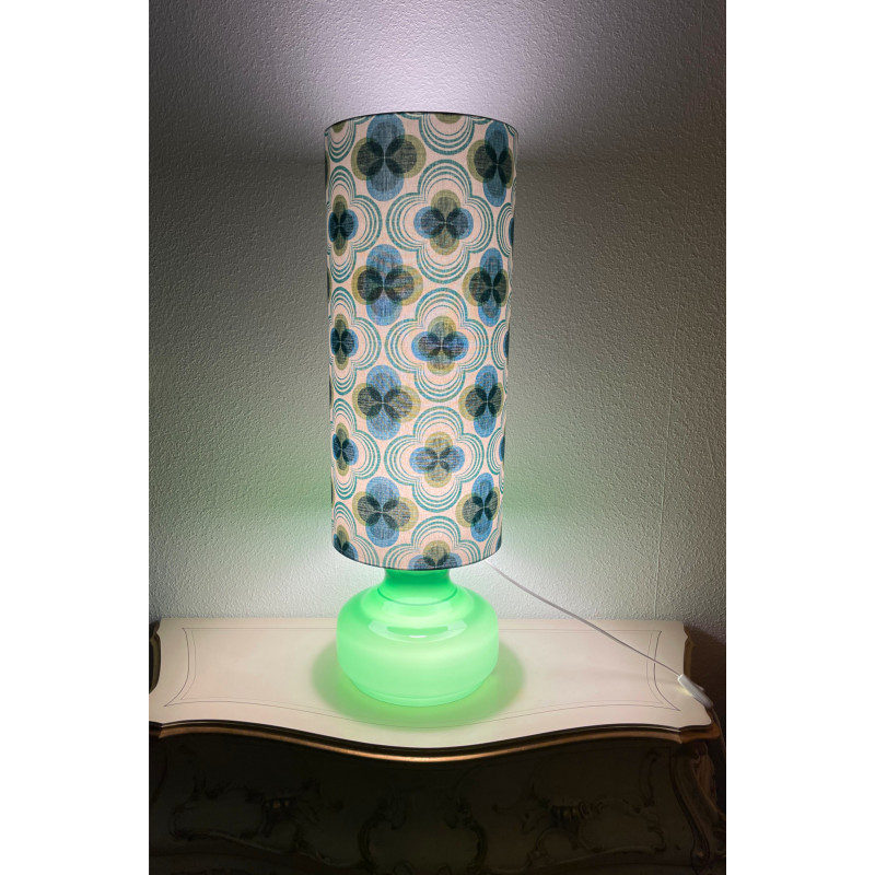 DeskLamp green opalin glass Circus H80 D27cm - vintage fabric