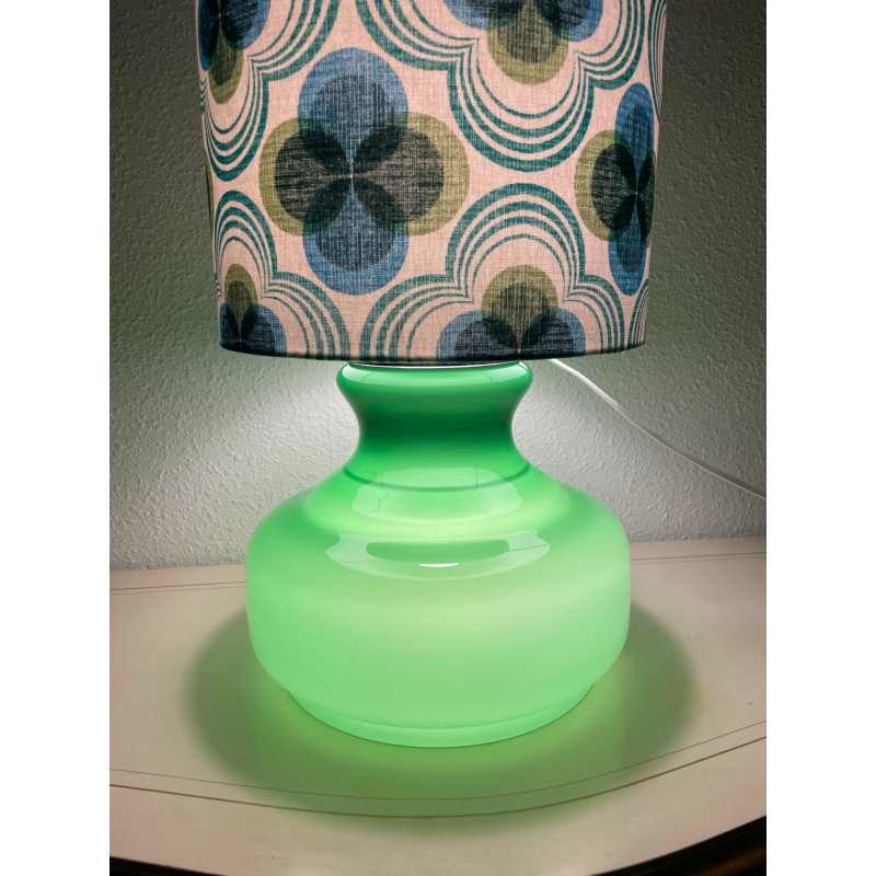 DeskLamp green opalin glass Circus H80 D27cm - vintage fabric