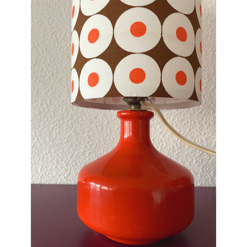 Small desk LampTroll - orange ceramic and mid-century fabric