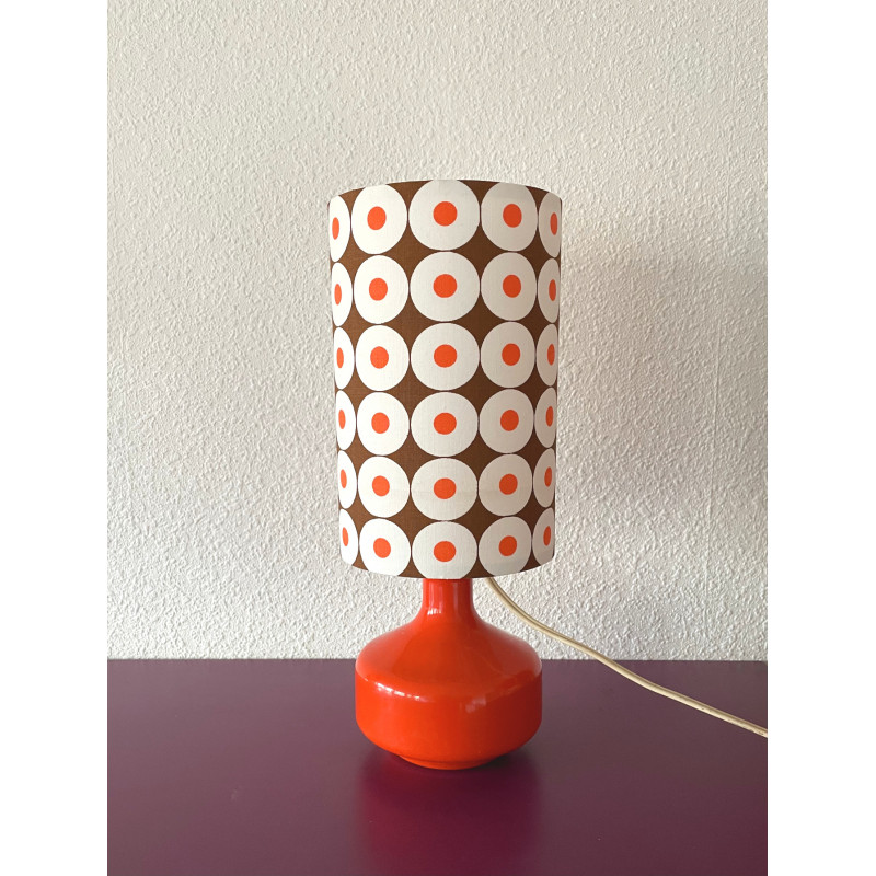 Small desk LampTroll - orange ceramic and mid-century fabric