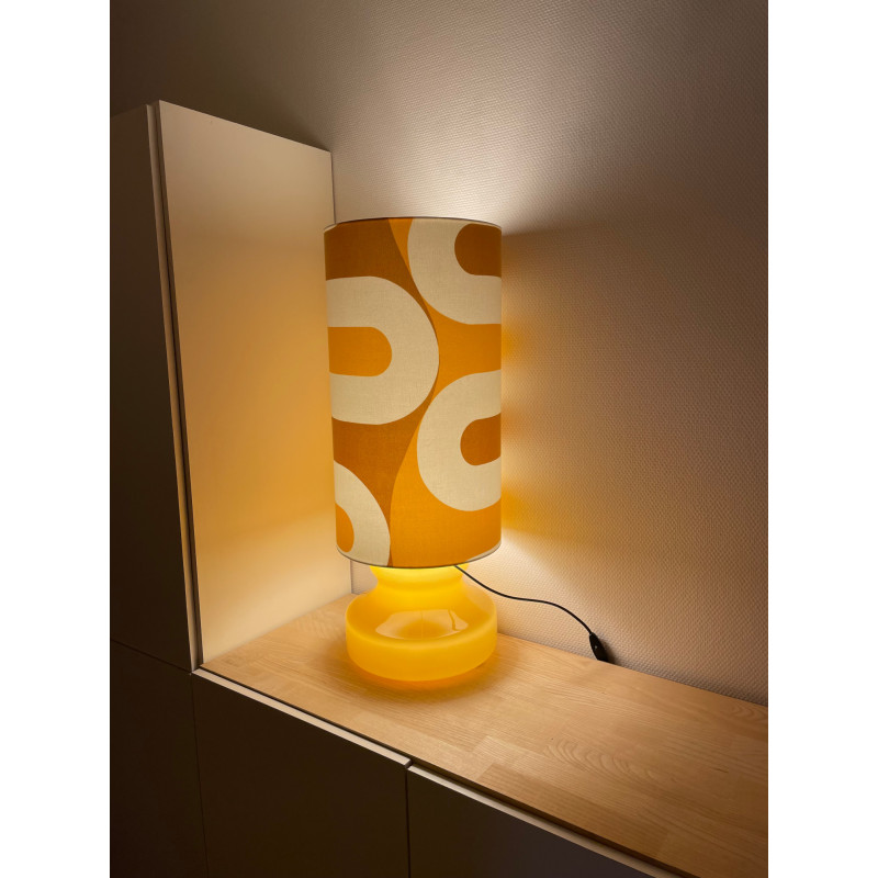 DeskLamp light brown opalin glass Huez H77 D30cm - vintage fabric