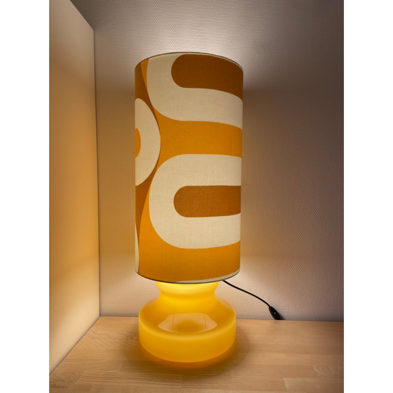 DeskLamp light brown opalin glass Huez H77 D30cm - vintage fabric DeskLamp light brown opalin glass Huez H77 D30cm - vintage fabric
