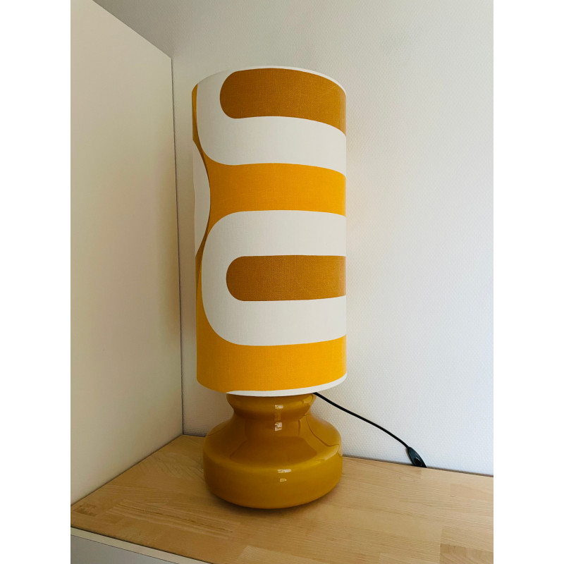 DeskLamp light brown opalin glass Huez H77 D30cm - vintage fabric