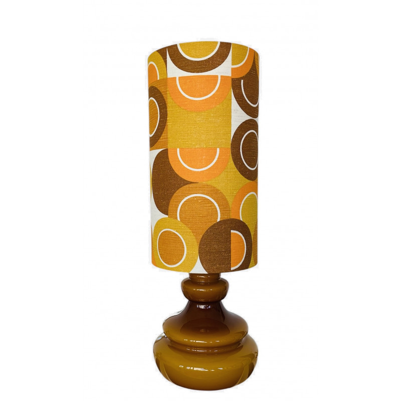 Lampe opaline marron Manège H88 D28 - tissu vintage 1970 Lampe opaline marron Manège H88 D28 - tissu vintage 1970