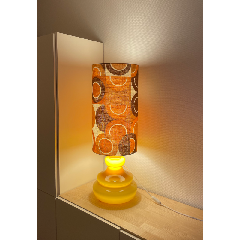 Lampe opaline marron Manège H88 D28 - tissu vintage 1970