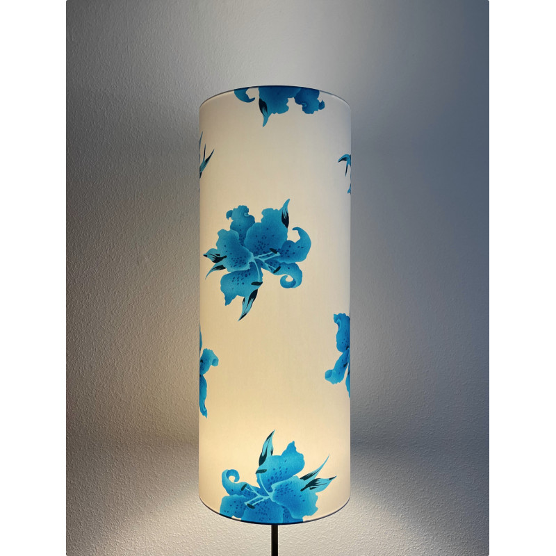 Abat-jour Althéa bleu H75 D30 - tissu vintage