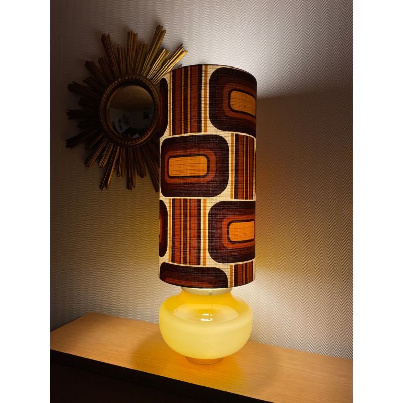 Lampe opaline marron Interlude H70 D25 - tissu vintage 1970