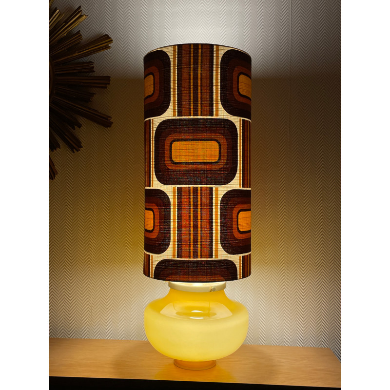 Lampe opaline marron Interlude H70 D25 - tissu vintage 1970