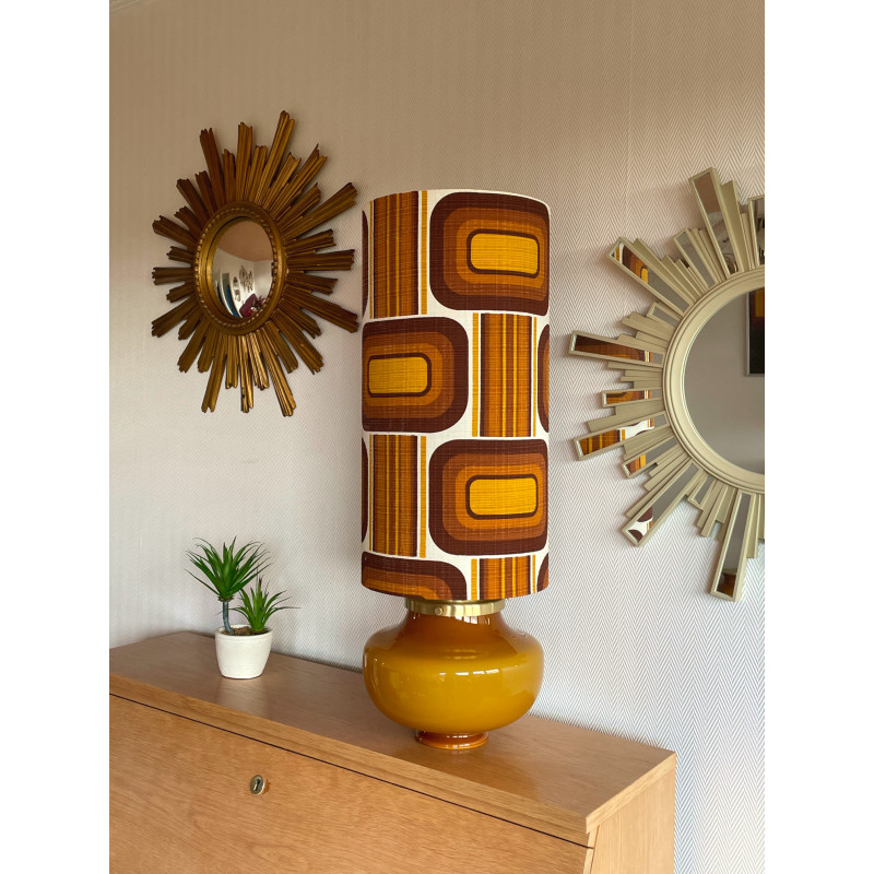 Lampe opaline marron Interlude H70 D25 - tissu vintage 1970 Lampe opaline marron Interlude H70 D25 - tissu vintage 1970