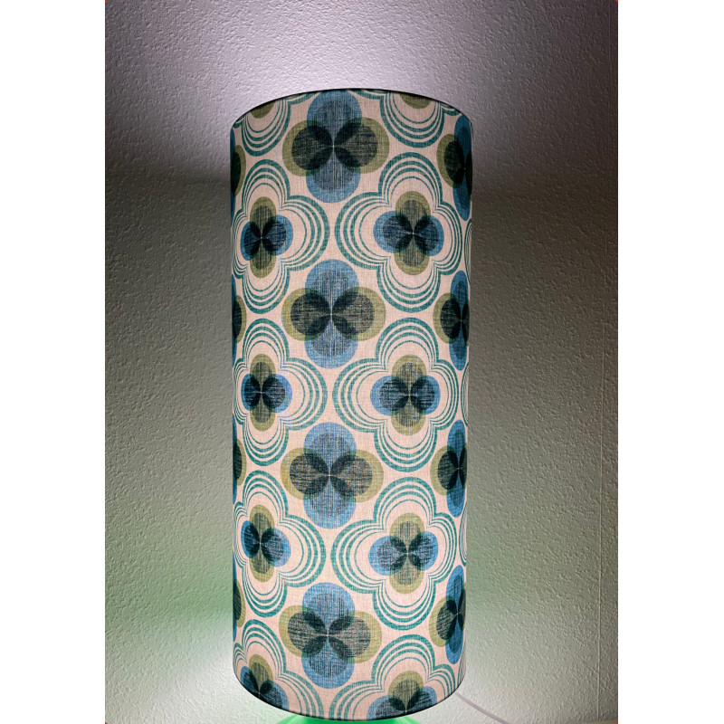 Lampe Circus H80 D26cm opaline bleu - tissu vintage