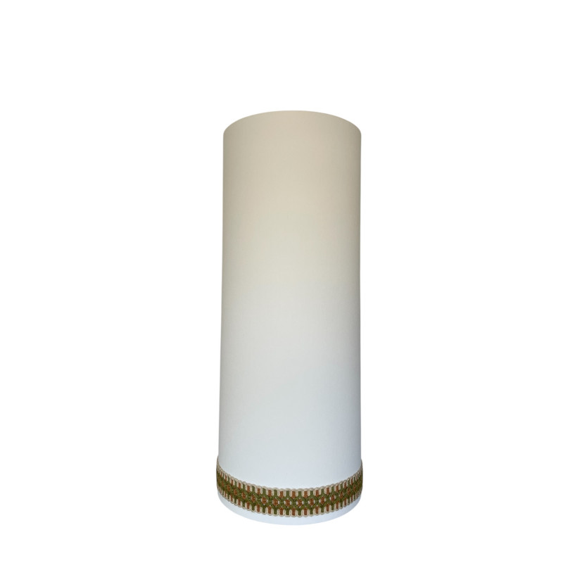 Lampshade light creamy white H75cm D30cm with green-orange fabric ribbon