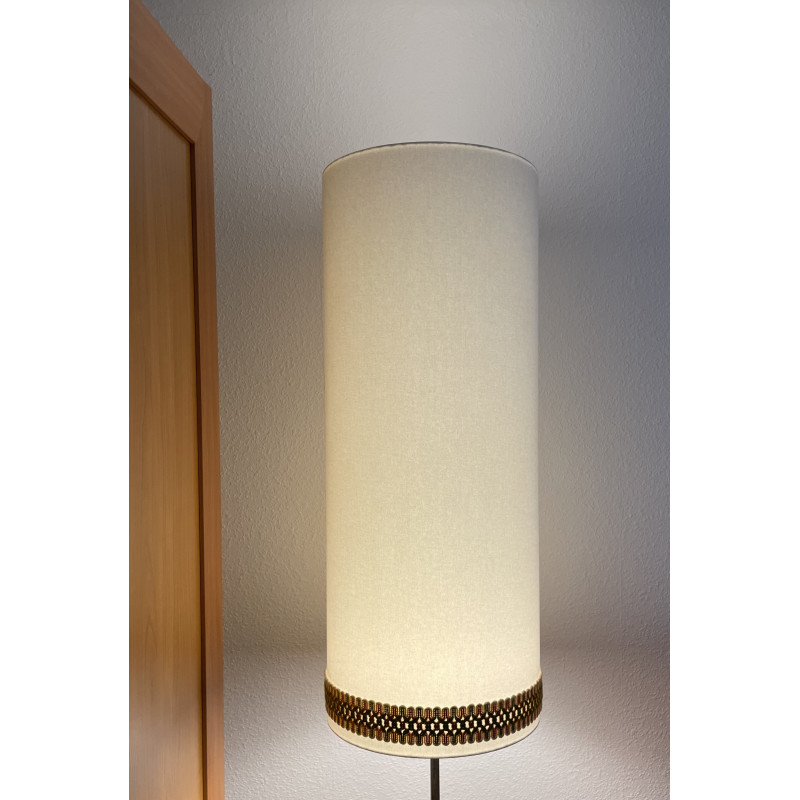Lampshade light creamy white H75cm D30cm with green-orange fabric ribbon