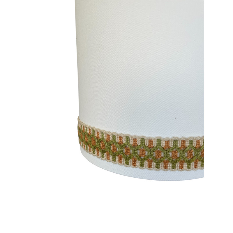 Lampshade light creamy white H75cm D30cm with green-orange fabric ribbon