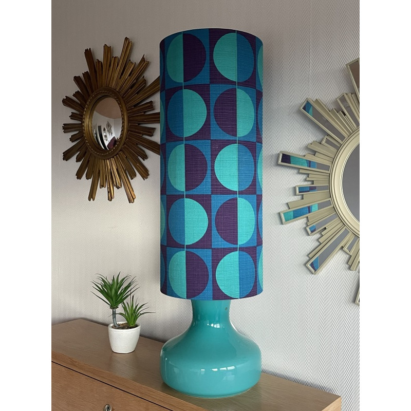DeskLamp blue opalin glass Stockholm H82 D25cm - vintage fabric