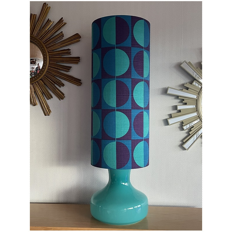 DeskLamp blue opalin glass Stockholm H82 D25cm - vintage fabric