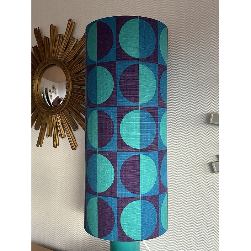 DeskLamp blue opalin glass Stockholm H82 D25cm - vintage fabric