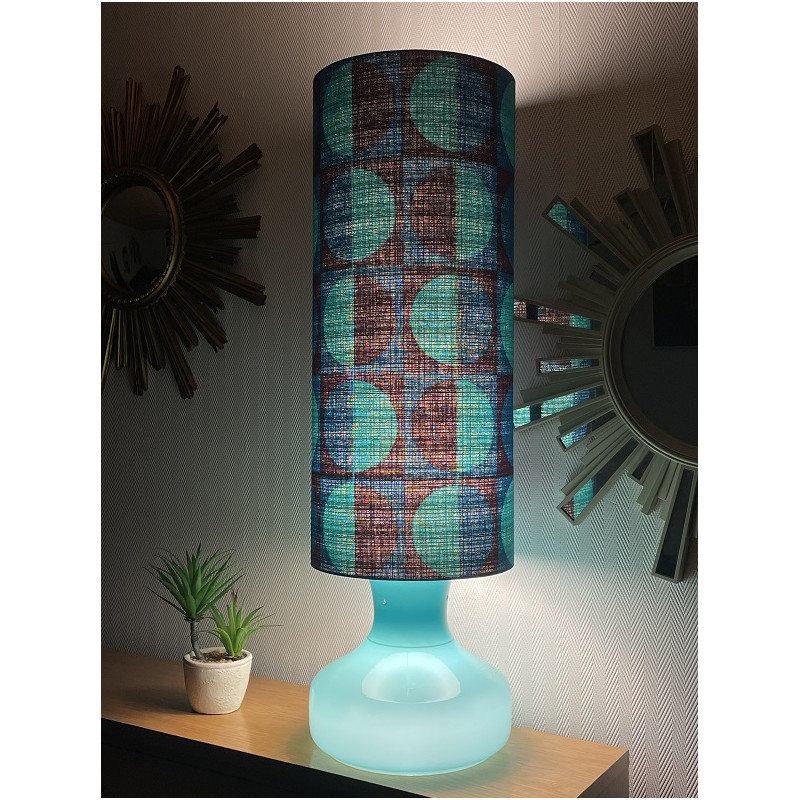 DeskLamp blue opalin glass Stockholm H82 D25cm - vintage fabric